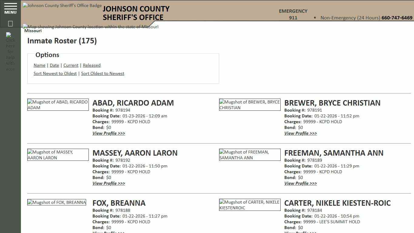 Inmate Roster - Current Inmates Booking Date Descending - Johnson County Sheriff MO